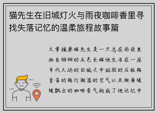 猫先生在旧城灯火与雨夜咖啡香里寻找失落记忆的温柔旅程故事篇