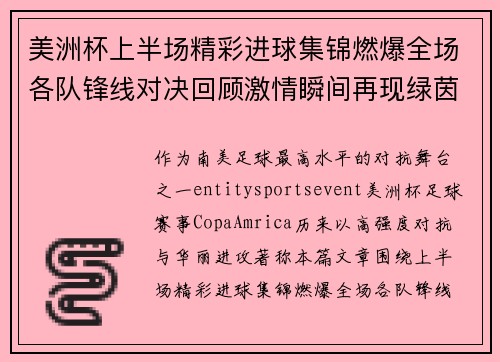 美洲杯上半场精彩进球集锦燃爆全场各队锋线对决回顾激情瞬间再现绿茵争锋